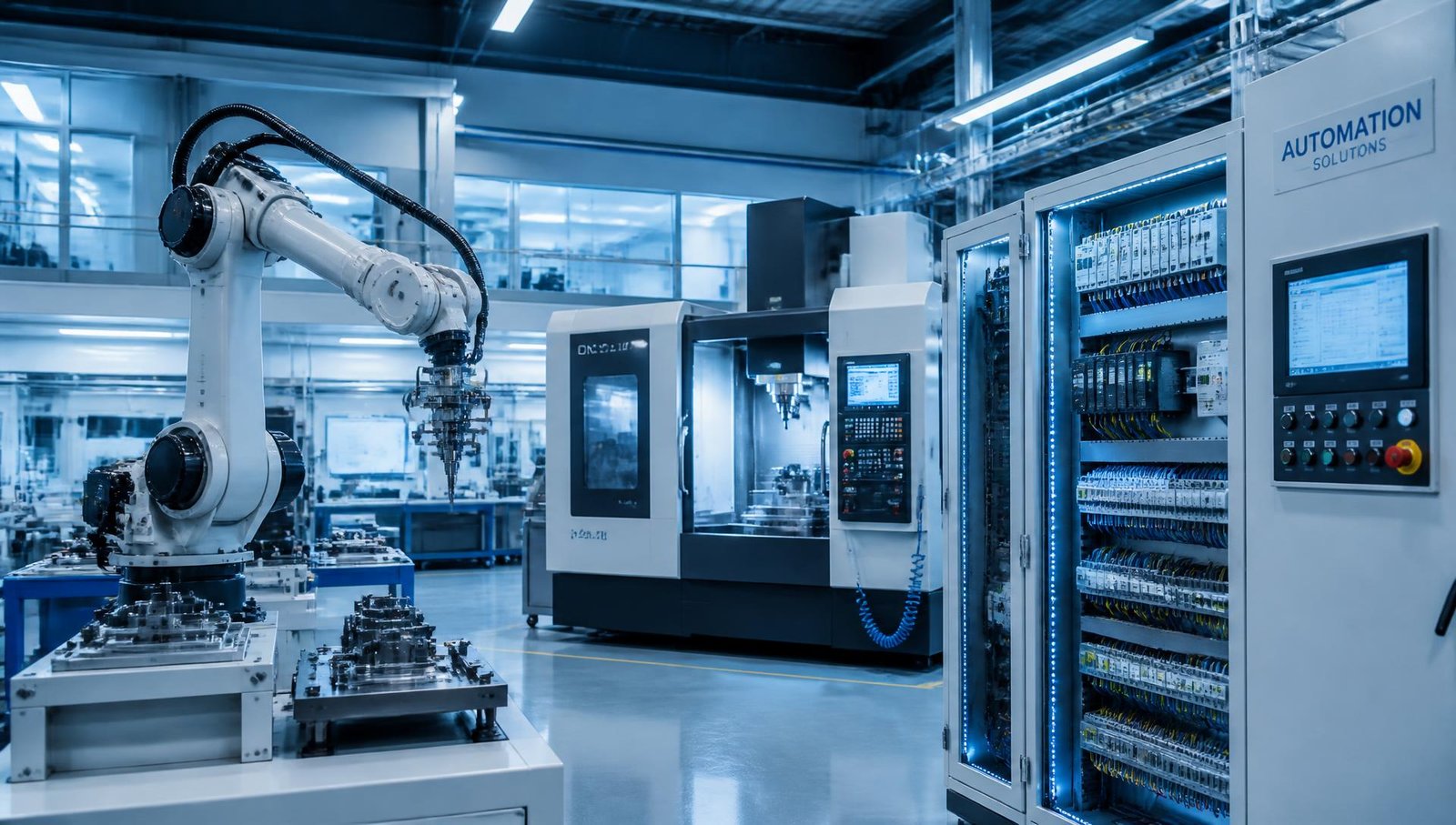 Automated factory floor with robotics